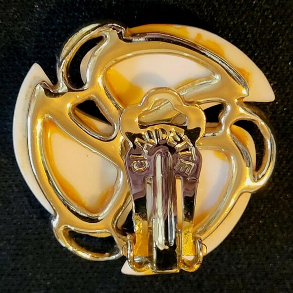 Vtg Claudette Signed Parure Set White Thermoset Bracelet, Necklace & Earrings - Picture 4 of 6